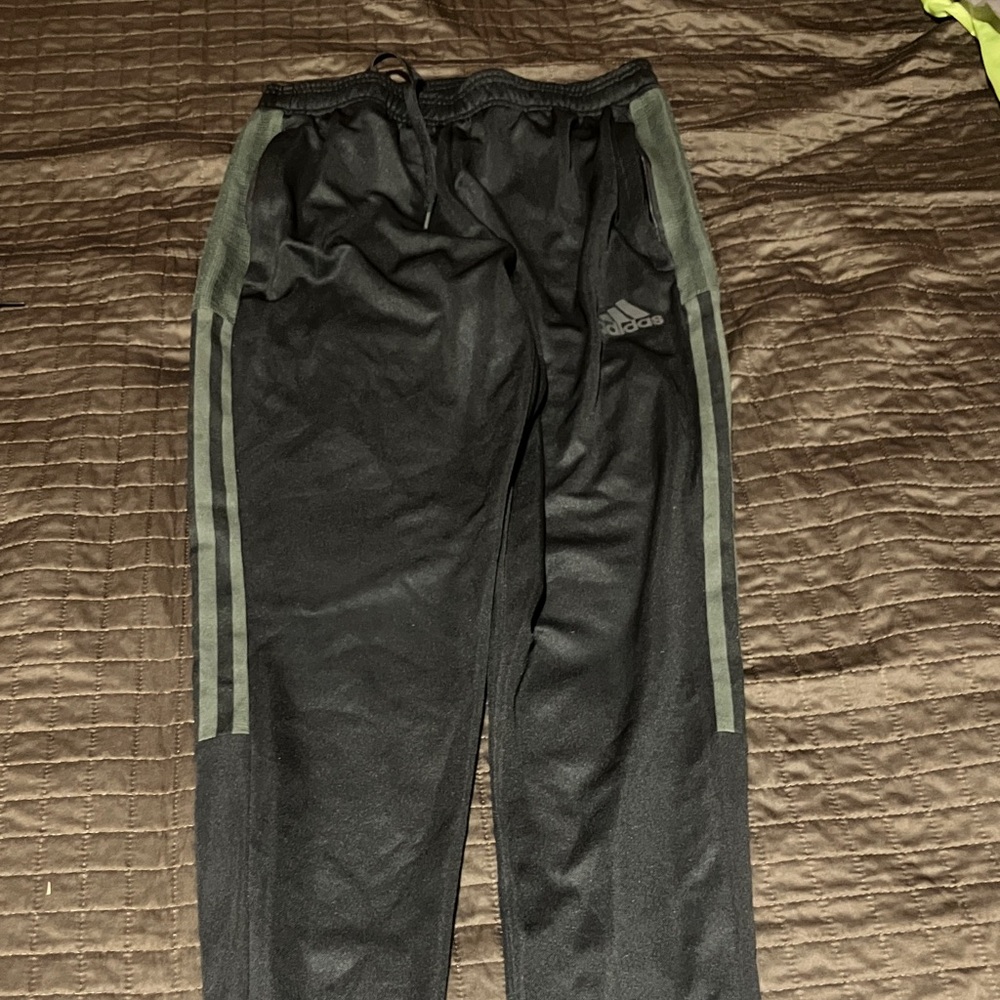 Adidas Men's Black Joggers with Green Stripes
